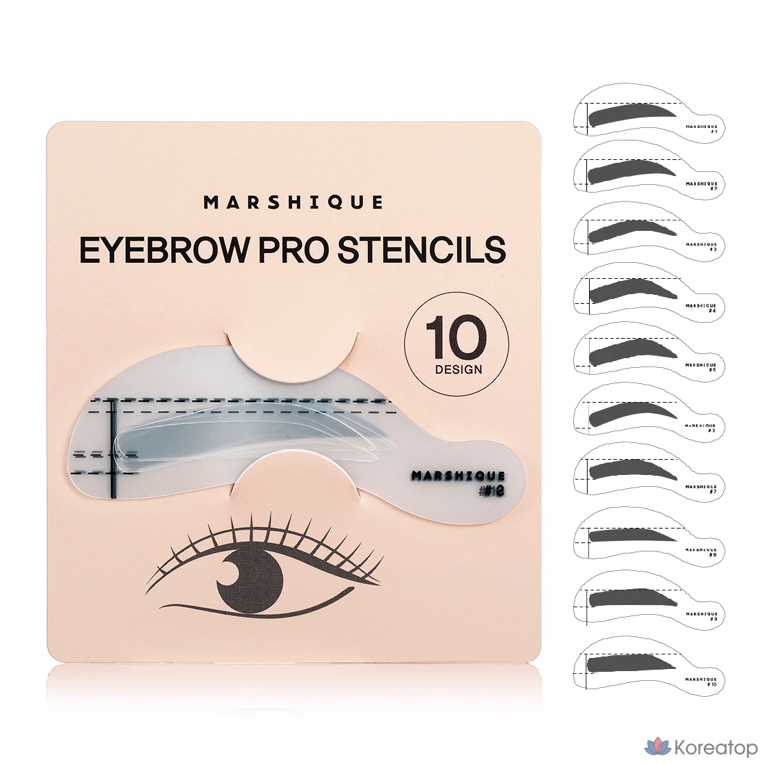 Набор для прорисовки бровей Marshique Eyebrow Pro, рамка для бровей, 10 разных цветов, 1 шт.