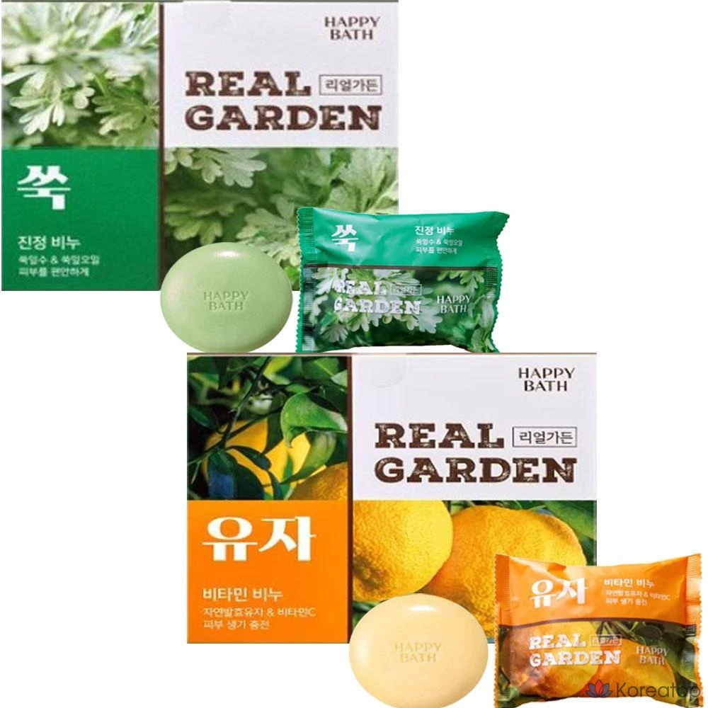 Очищающее мыло Happy Bath Real Garden 90 г с юдзу и витаминами (8 шт.) успокаивающее мыло с полынью (8 шт.)