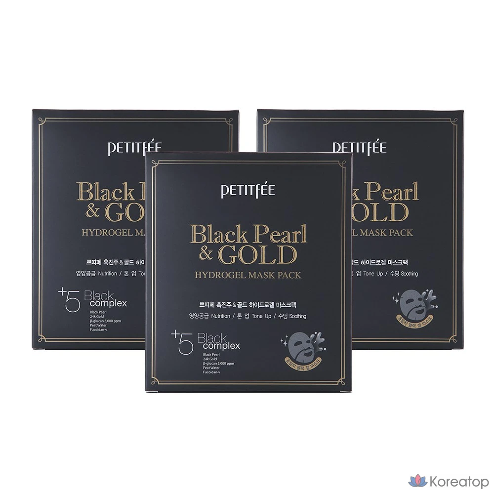 Гидрогелевые маски Petitfée Black Pearl & Gold, 32 г, упаковка из 5 штук, 3 шт.