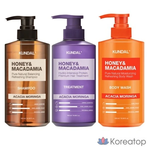 Набор для ухода Kundal Honey & Macadamia Nature Shampoo + Treatment + Body Wash Acacia Moringa Scent, 500 мл, 1 шт.