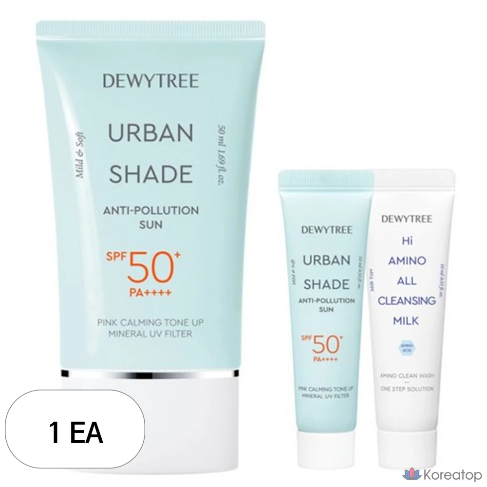 Набор для ухода Dewytree Urban Shade Anti-Pollution Sun Cream SPF50+ PA++++ 50ml + 10ml + Hi Amino All Cleansing Milk 10ml, 1 шт.