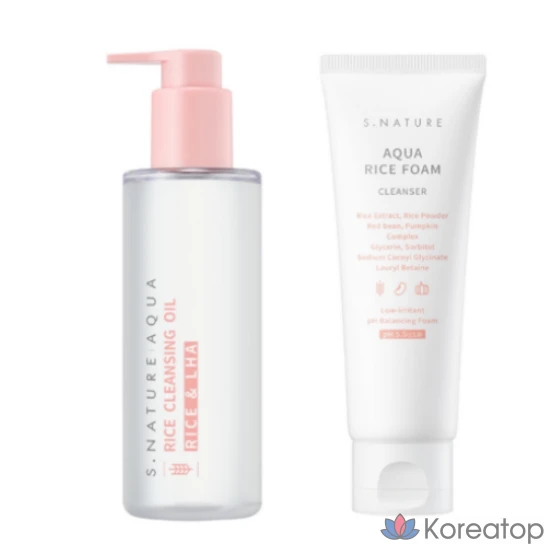 Очищающее масло S.NATURE Aqua Rice 200 мл + Очищающая пенка 80 мл, 1 комплект
