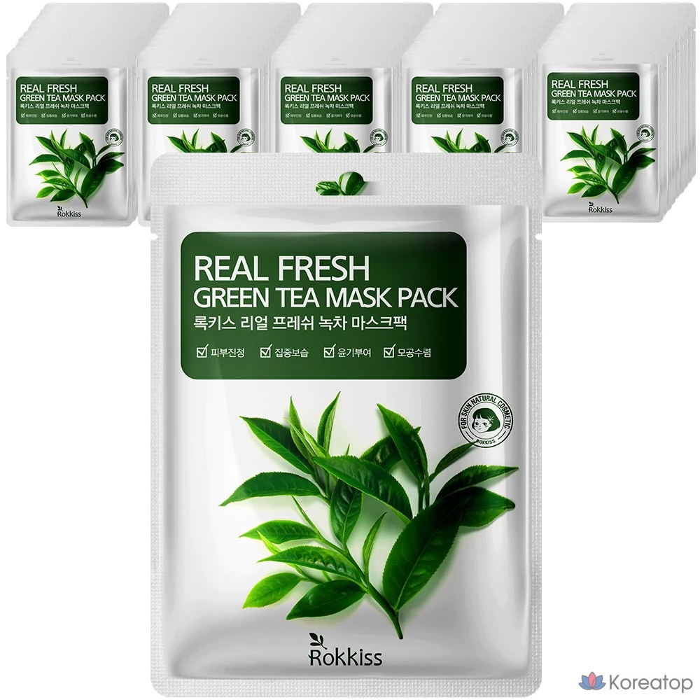 Маска для лица Rokkiss Real Fresh с зеленым чаем, 50 листов, 1 упаковка.