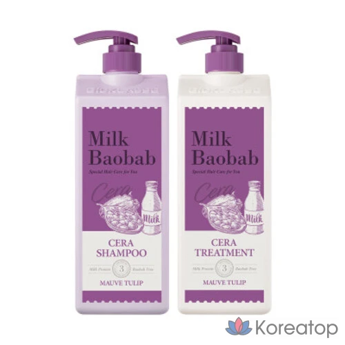 Шампунь и кондиционер Milk Baobab Cera Shampoo 1.2L + Treatment 1.2L, аромат Mauve Tulip, 2 шт.