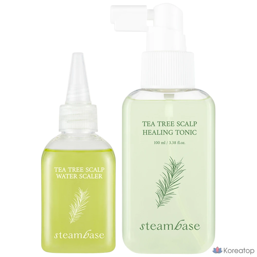 Набор: охлаждающий лечебный тоник для кожи головы с маслом чайного дерева Steambase 100 мл + средство для удаления скейлера с маслом чайного дерева 50 мл, 1 шт.