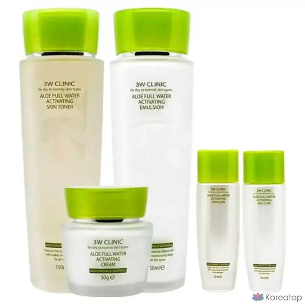 Набор для ухода 3W Clinic Aloe Full Water Activating Skincare 3-piece Set, 1 шт.