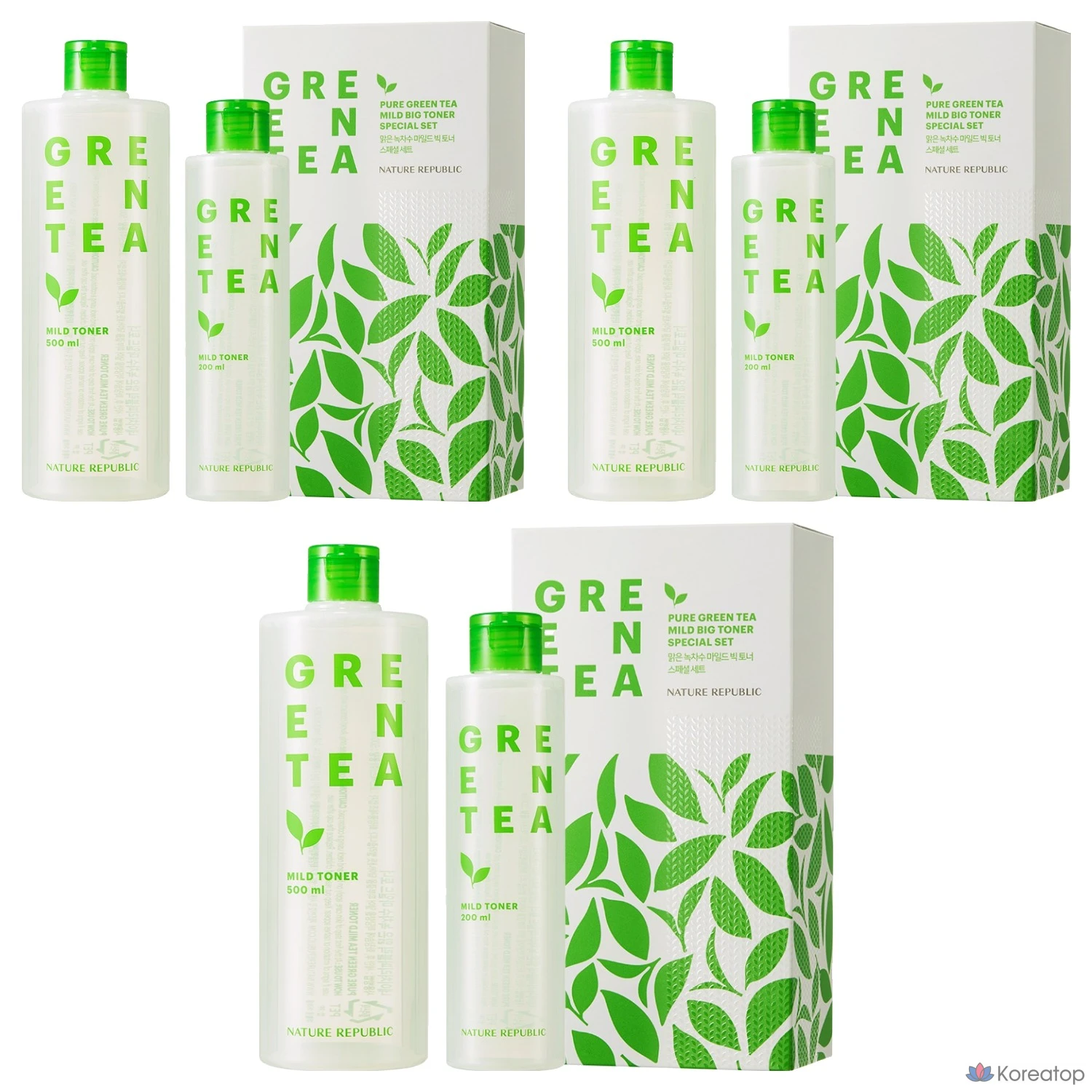 Набор для ухода Nature Republic Fresh Green Tea Mild Big Toner Special Set, 500 мл, 3 шт.