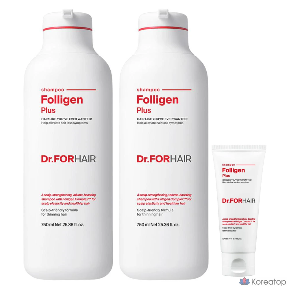 Шампунь Dr. For Hair Polygen Plus 750 мл (2 шт.) + 100 мл (1 шт.), 1,6 л, 1 упаковка.