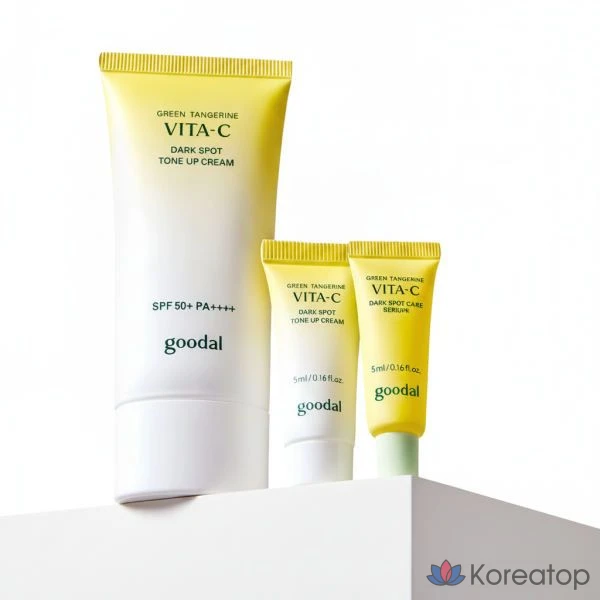 Тонер-крем Goodal Green Tangerine Vita C Dark Spot Care Tone Up Cream, оттенок White, 50 мл + 5 мл + сыворотка 5 мл, 1 шт.