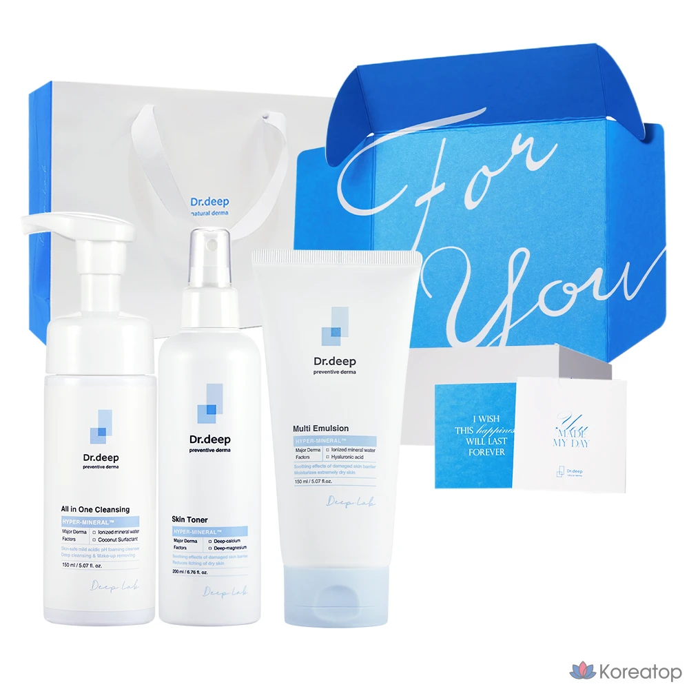 Подарочный набор из 3 предметов: мультиэмульсия Dr. Deep 150 мл + тоник для лица 200 мл + пенка для умывания All-in-One 150 мл.