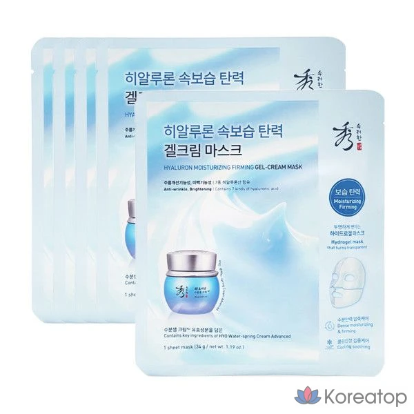 Увлажняющая гелевая маска-крем Sooryehan Hyobidam Moisture Spring с гиалуроновой кислотой, 34 г, 5 листов, упаковка из 5 штук, 1 шт.