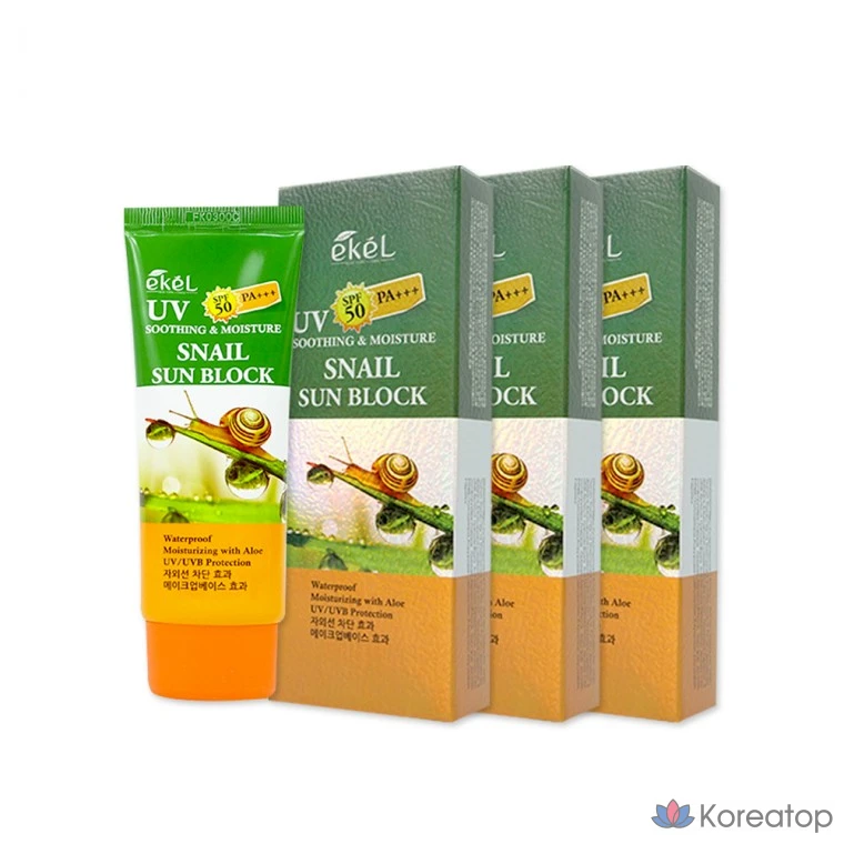 УФ-защита для лица Успокаивающий и увлажняющий солнцезащитный крем Ekel с экстрактом слизи улитки, 70 мл, SPF50+ PA+, 1 шт., 210 мл