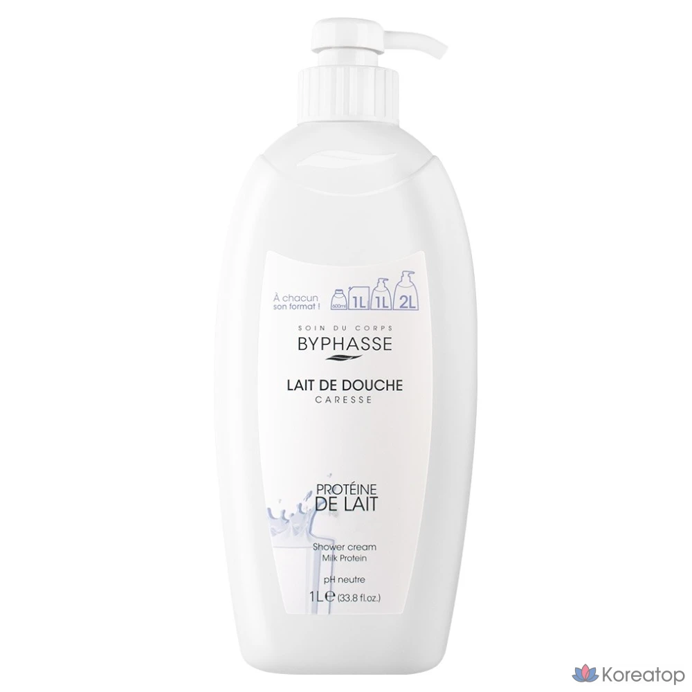 Гель для душа Byphasse с высоким содержанием увлажняющих компонентов и молочным протеином, 1 л, 1 шт.