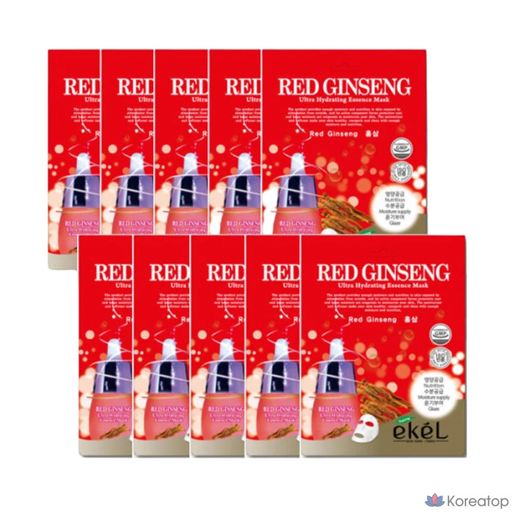 Маска для лица Ekel с красным женьшенем, 100 листов, 1 упаковка