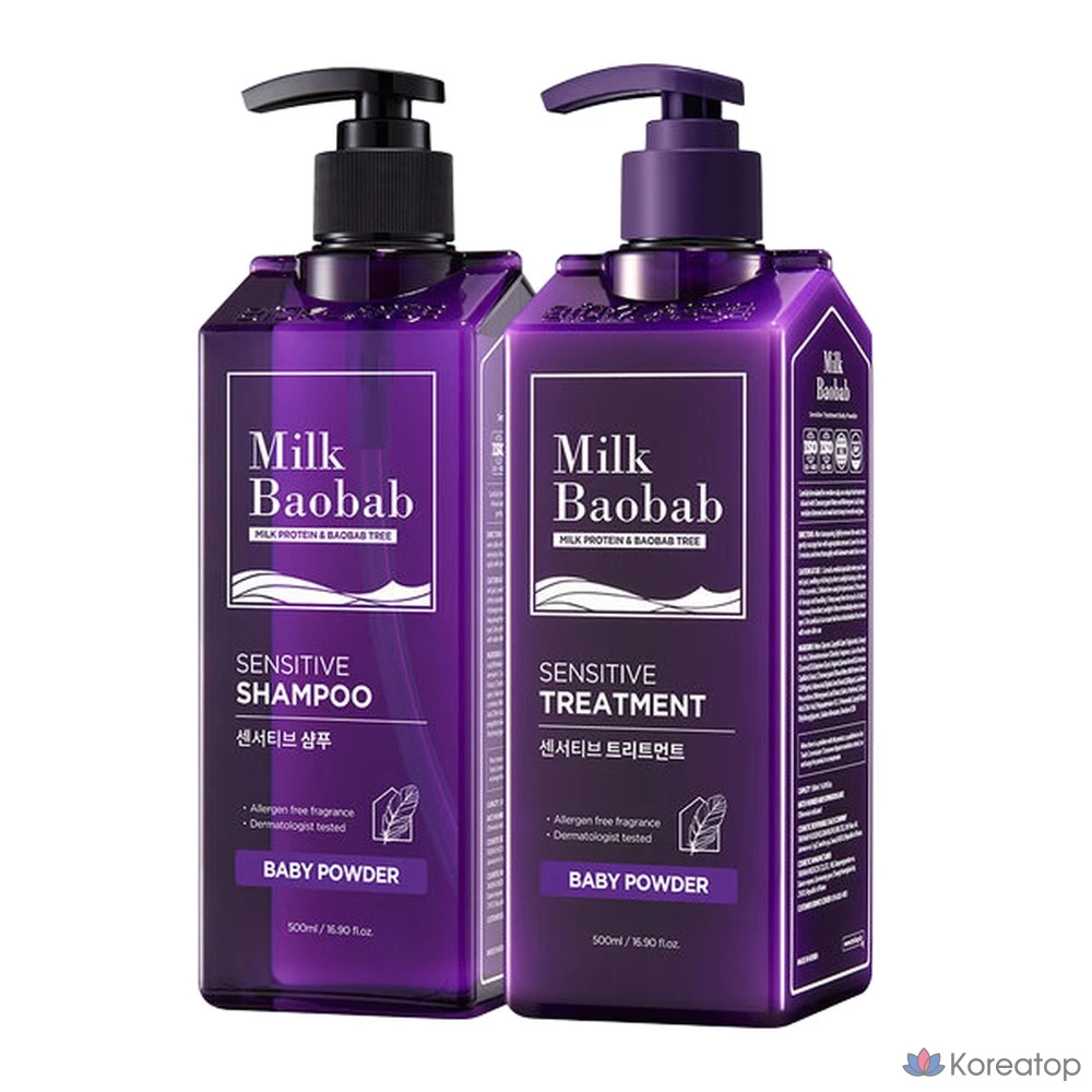 Шампунь и кондиционер Milk Baobab Sensitive, аромат Baby Powder, 500 мл, 1 шт.