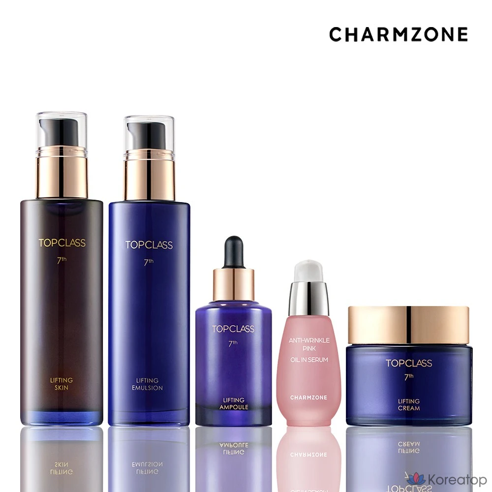 Набор Charmzone Top Class 7th Generation Basic из 5 предметов (средство для кожи + эмульсия + ампула + крем + сыворотка против морщин), 1 комплект.