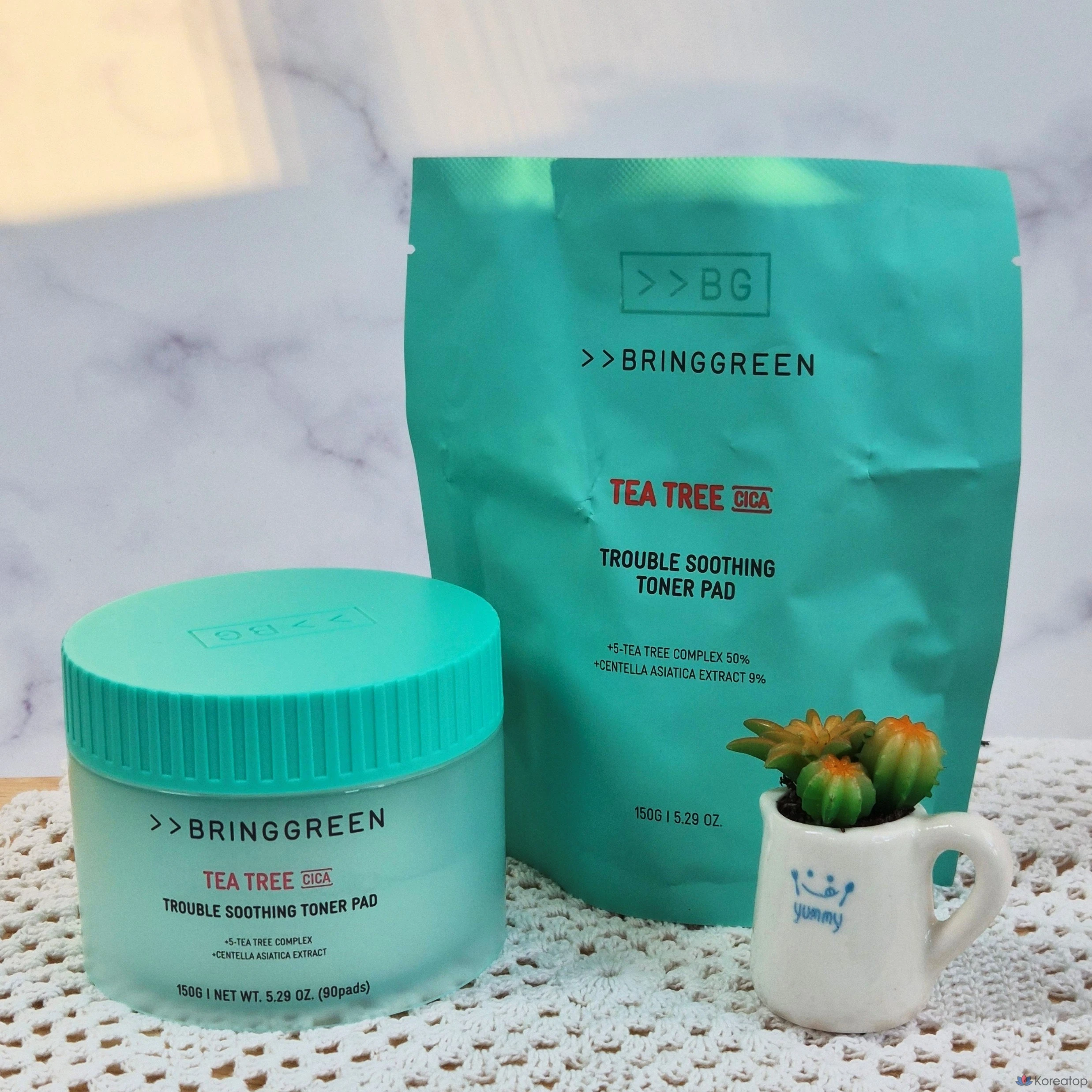 Тонер-пэды Bring Green Tea Tree Cica Trouble Soothing Toner Pad (основной + сменный блок), 180 шт.