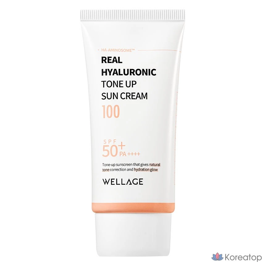 Солнцезащитный крем WELLAGE Real Hyaluronic Tone-Up Sunscreen SPF50+ PA++++, 50 мл, 1 шт.