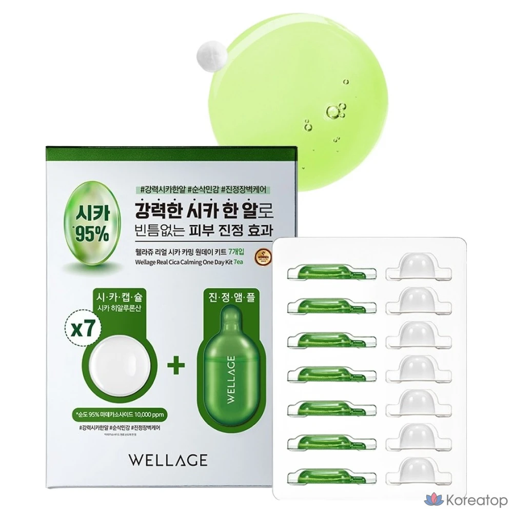 Набор WELLAGE Real Cica Calming One-Day Kit, 7 пенсов, 105 мг, 1 шт.