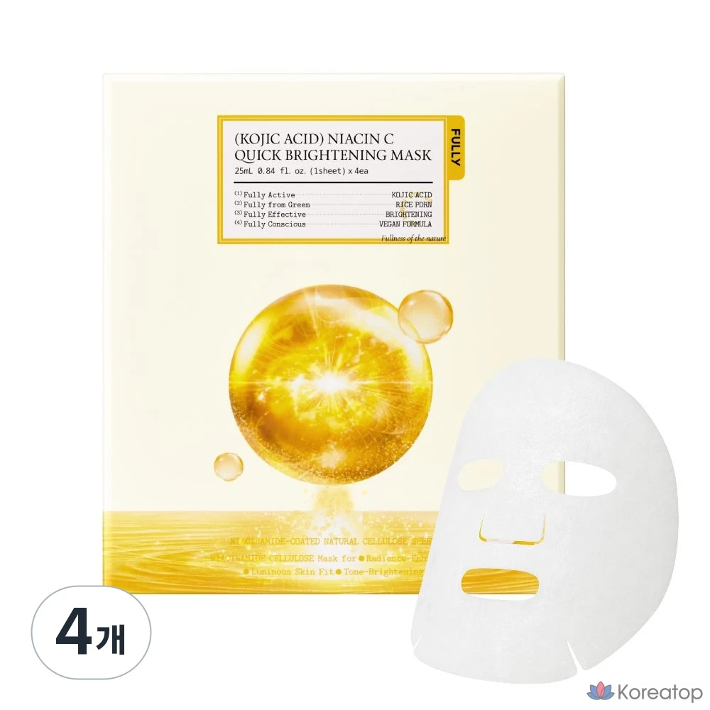 Тканевая маска для лица FULLY Kojic Acid Niacin C Quick Brightening Mask, 4 шт.