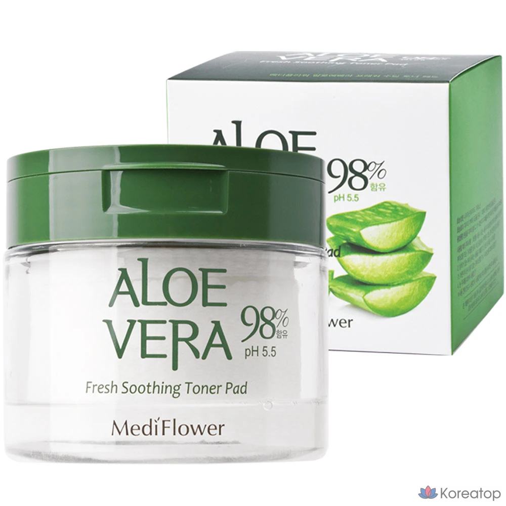 Тонер-пэды MediFlower Aloe Vera Fresh Soothing Toner Pad, 180 мл, 60 шт.