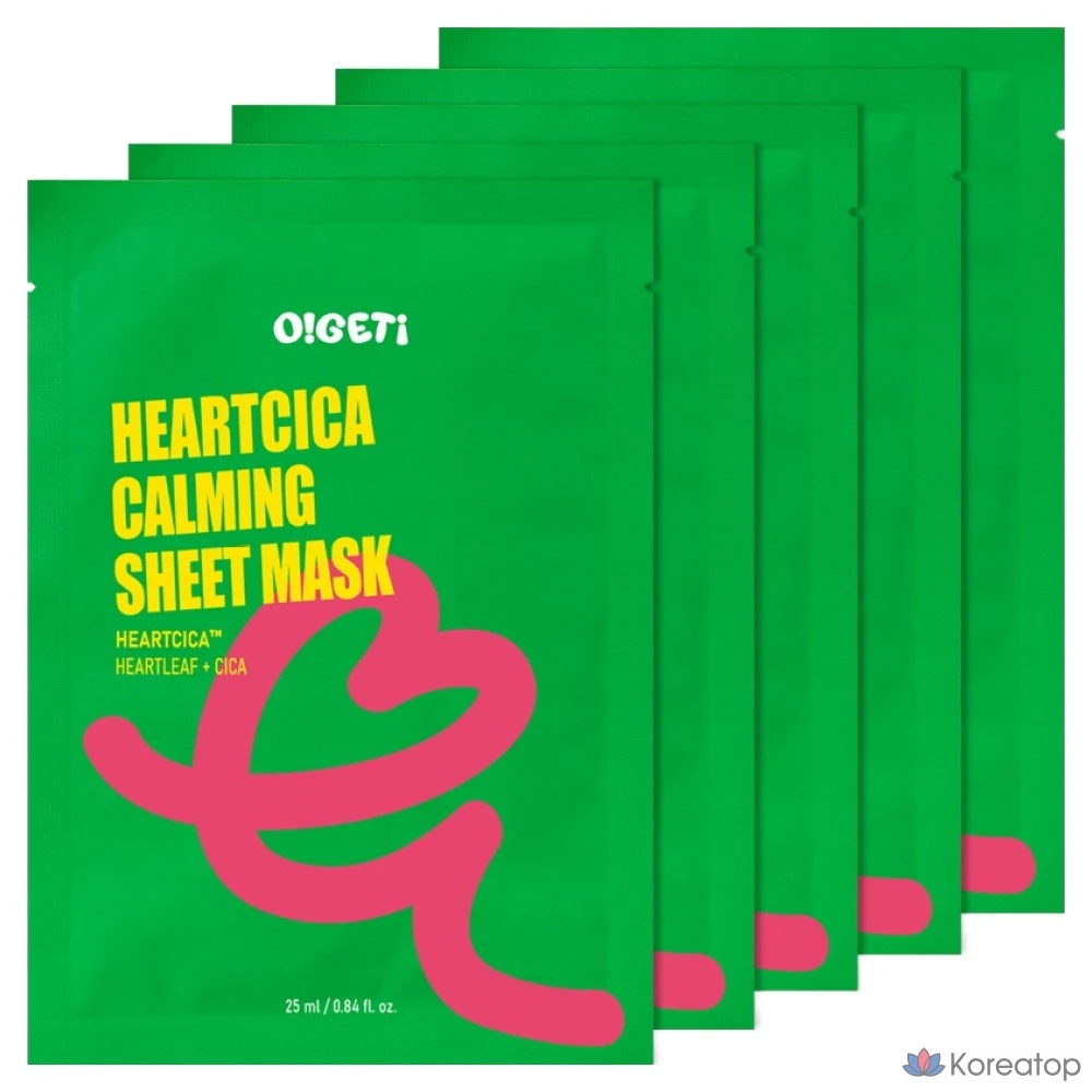 Успокаивающая тканевая маска O!GETi Heart Cica, 5 штук, 1 упаковка