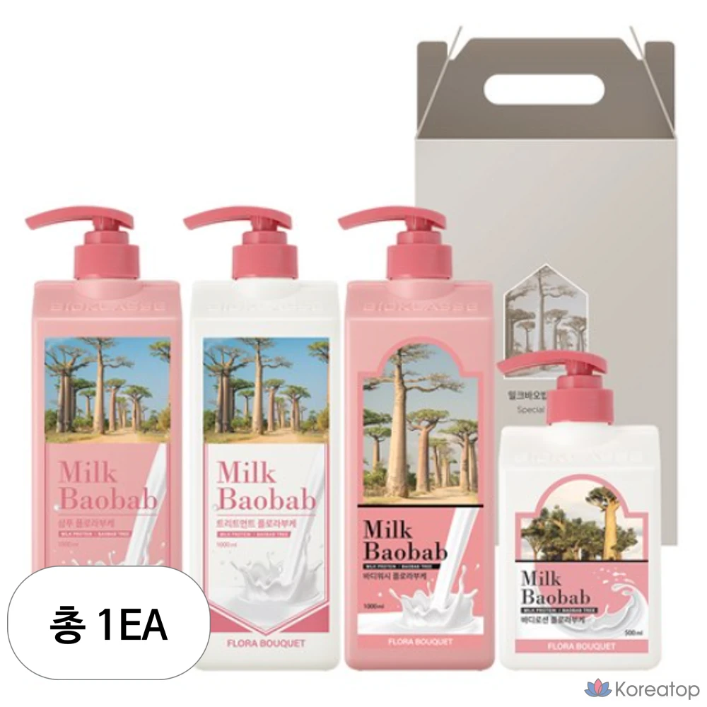 Набор для волос и тела Milk Baobab из 4 предметов, аромат «Цветочный букет», 1 комплект.