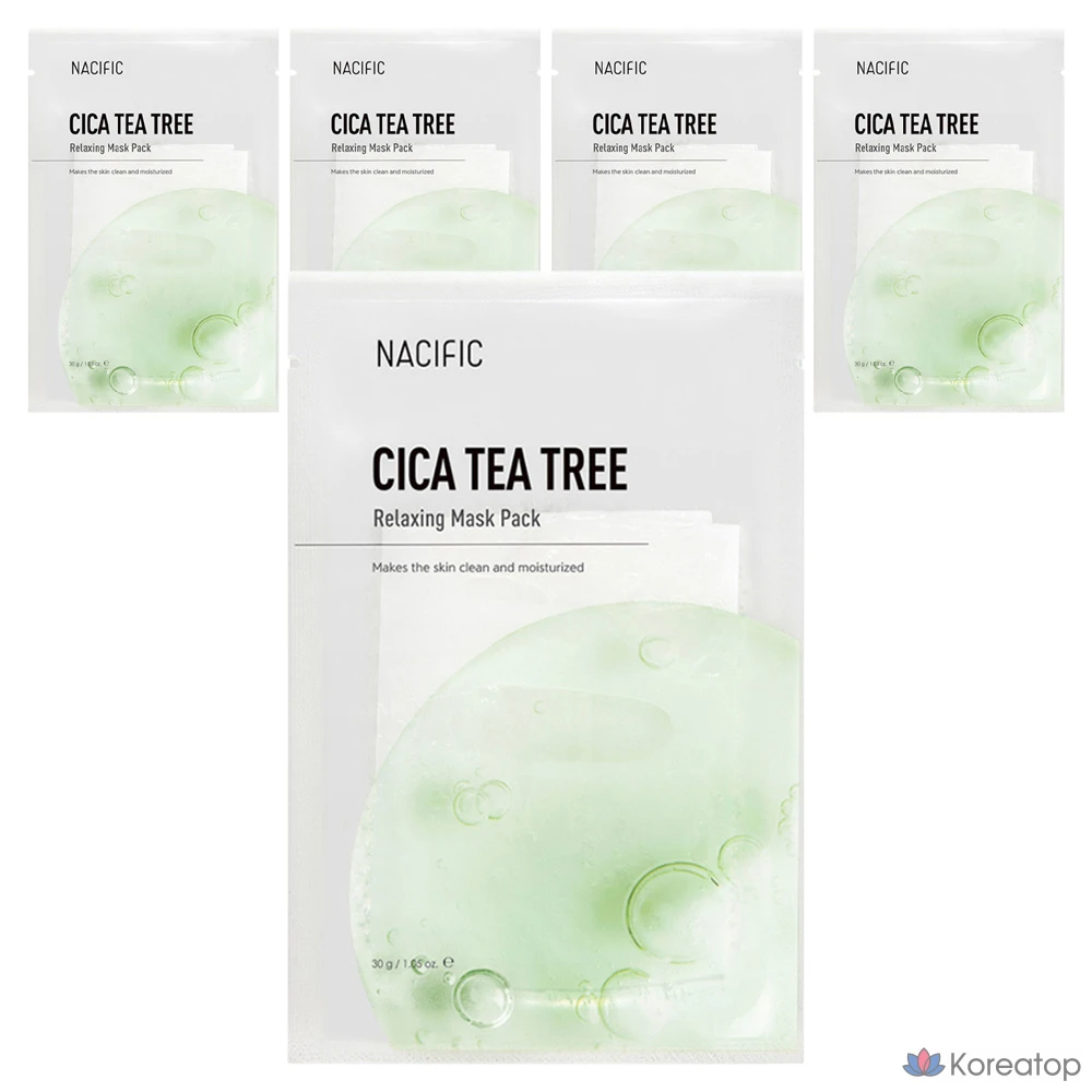 Расслабляющая маска для лица NACIFIC Cica с маслом чайного дерева, 30 г, 1 упаковка, 5 штук.