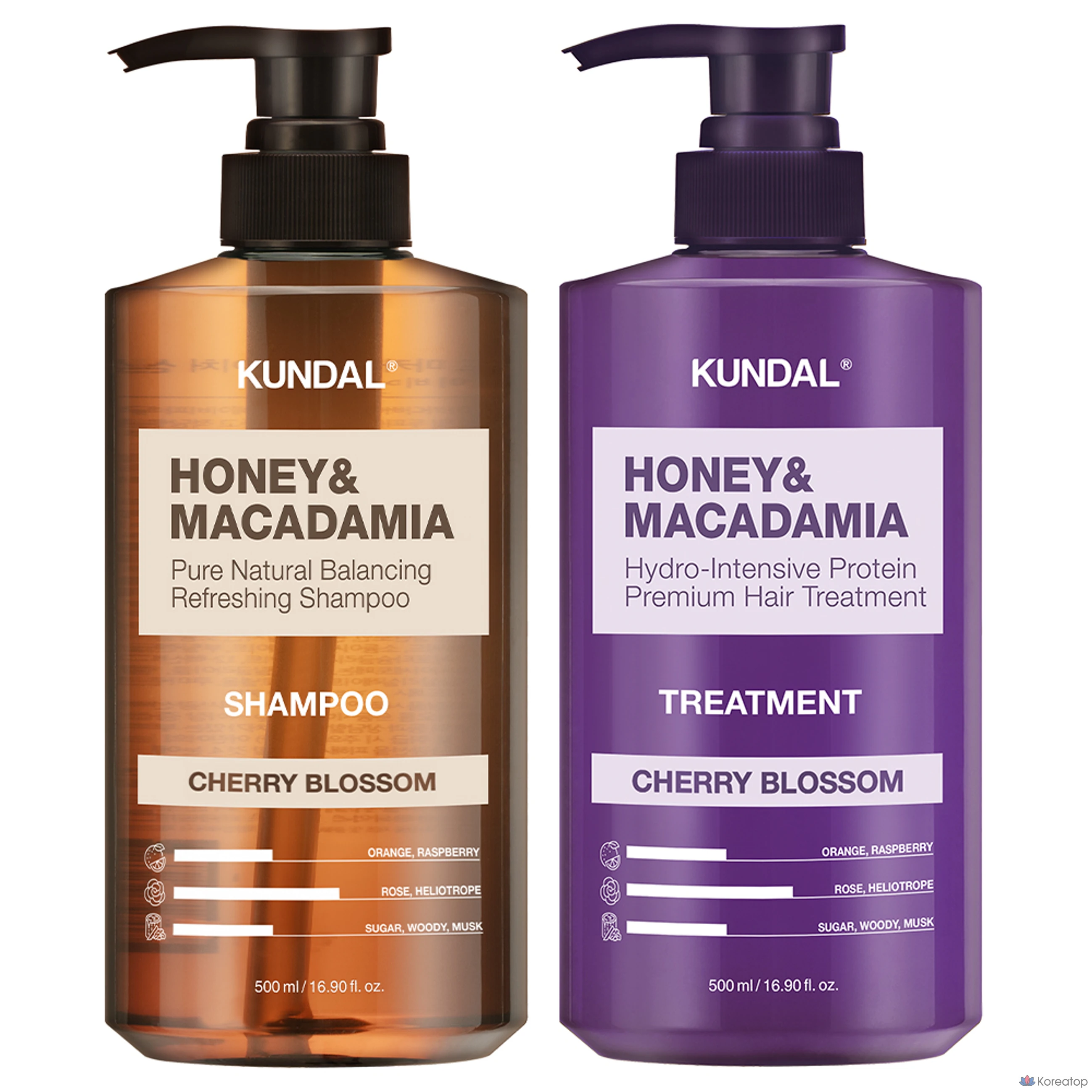 Набор для ухода Kundal Nature Shampoo 500ml + Treatment 500ml, аромат Cherry Blossom, 1 шт.