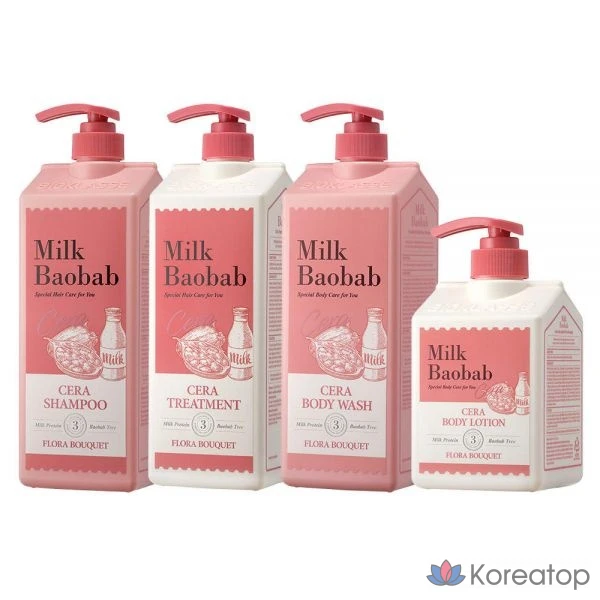 Набор для ухода Milk Baobab Sera Flora Bouquet Set (Shampoo + Treatment + Body Wash + Lotion), 1 шт.