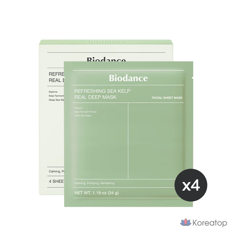 Тканевая маска для лица Biodance Refreshing Sea Kelp Real Deep Mask, 12 шт.