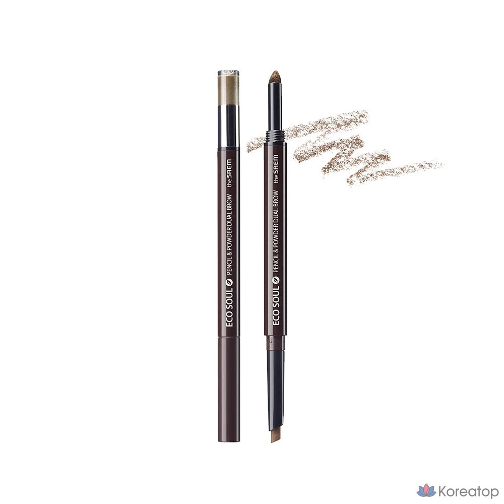 Карандаш для бровей The Saem Eco Soul Pencil & Powder Dual Eyebrow Autopencil, оттенок 01 Brown, 0.3 г, 1 шт.