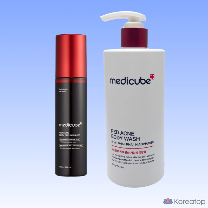 Набор для пилинга Medicube Body Trouble (гель для душа Red Acne Body Wash 2.0 400 мл + пилинг для тела Red Acne Body Peeling Shot 110 г), 1 упаковка