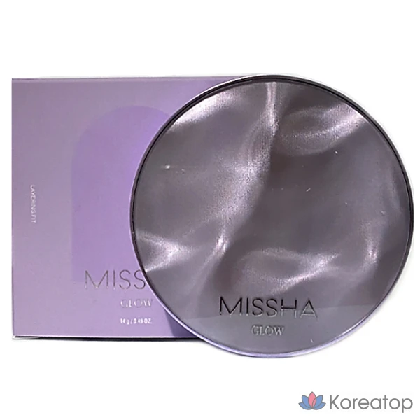 Тональный крем Missha Glow Layering Fit Cushion 14 г (SPF50+ PA++++) (фиолетовый), оттенок № 23 «Песочный», 1 шт.