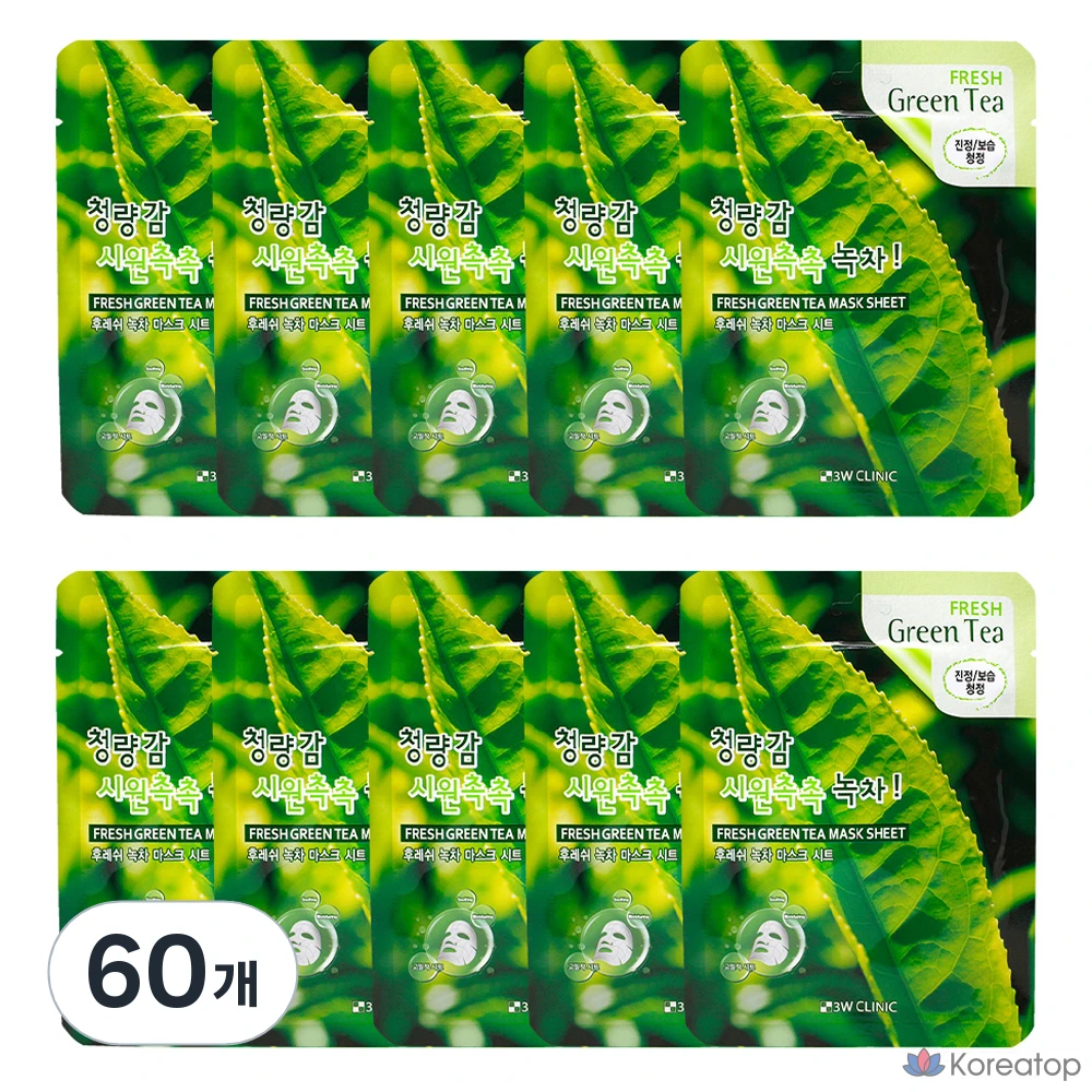 Тканевая маска для лица 3W Clinic Fresh Green Tea Mask Sheet, 60 шт.