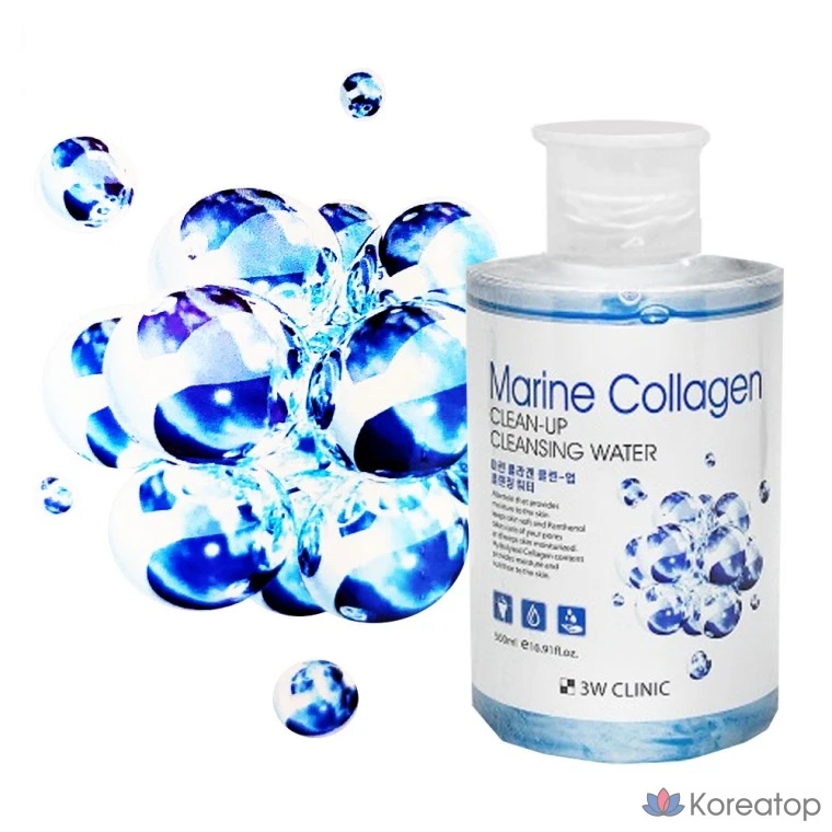 Очищающая вода 3W Clinic Clean Up Marine Collagen Cleansing Water, 500 мл, 1 шт.