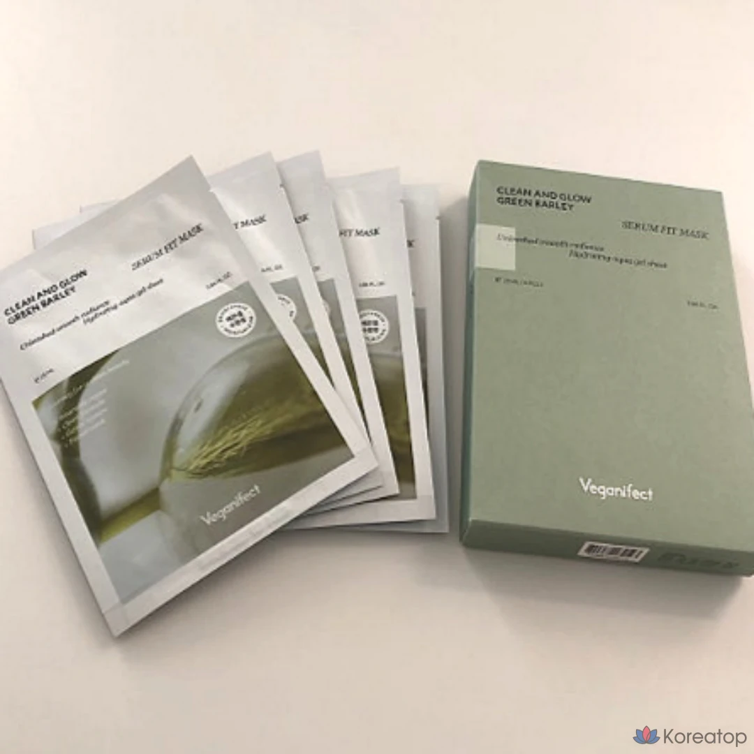 Сыворотка-маска Veganifect Clean & Glow с зеленым ячменем для разглаживания кожи, 1 шт., упаковка из 5 штук.