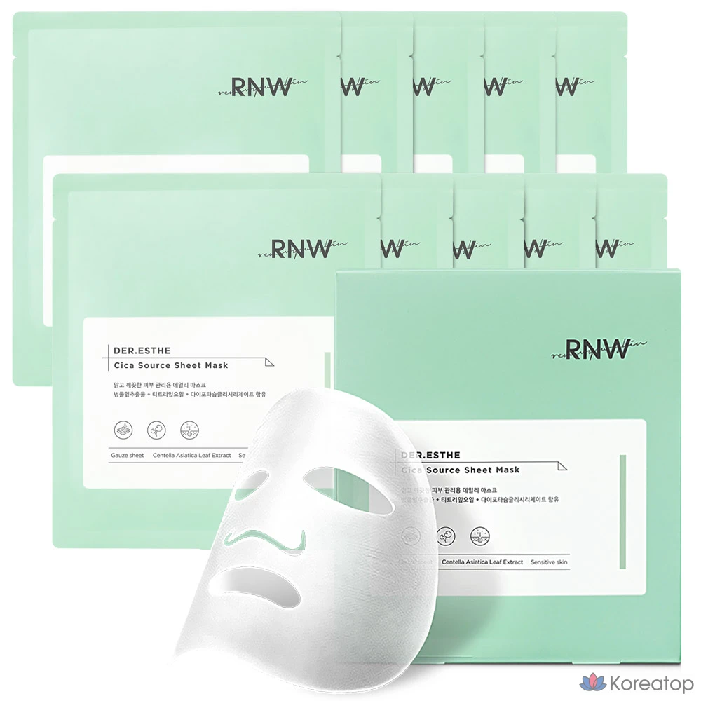 Набор успокаивающих масок RNW Cica Source, 10 штук, 1 упаковка.
