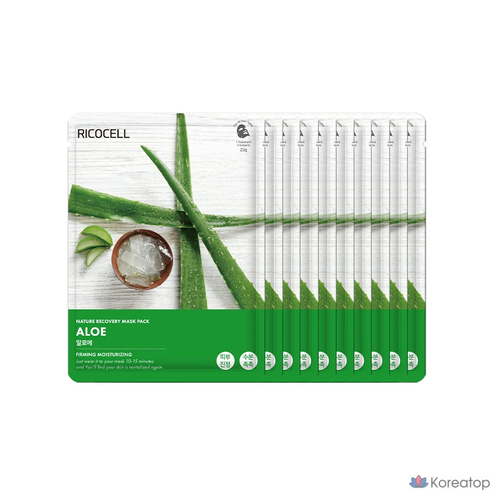 Тканевая маска для лица Ricocell Nature Recovery Aloe Mask, 23 г, 10 шт.