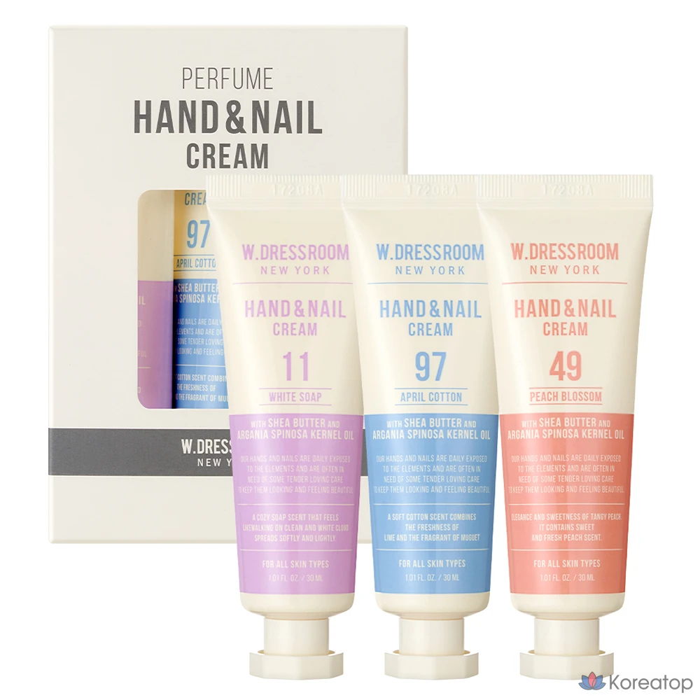 Парфюмерный крем для рук и ногтей W.Dressroom (белое мыло + апрельский хлопок + персиковый цветок, 1 шт.)