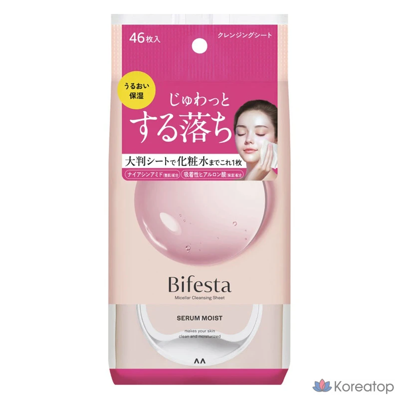 Мицеллярная очищающая салфеточная сыворотка Bifesta Moist, 46 штук, 1 штука