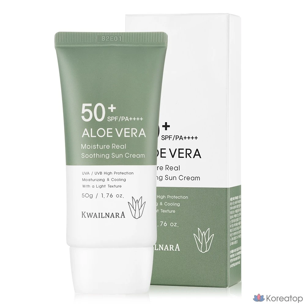 Солнцезащитный крем KWAILNARA Aloe Vera Moisture Real Soothing Sun Cream SPF50+ PA++++, 50 г, 1 шт.