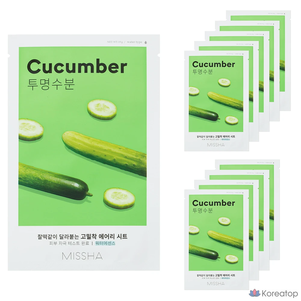 Тканевая маска для лица Missha Airy Fit Sheet Mask Cucumber, 10 шт.