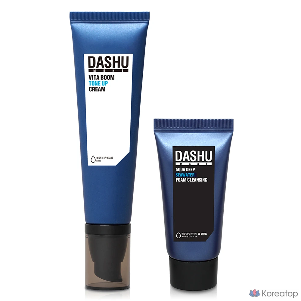 Набор DASHU Men's Vita Boom Tone-Up Cream 50 мл + Aqua Deep Seawater Foam Cleansing 30 мл, белый, 1 шт.