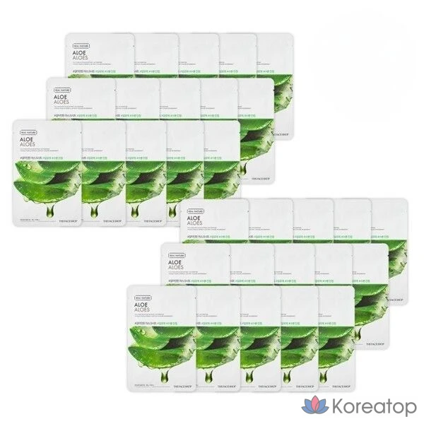 Маска-салфетка с алоэ вера от The Face Shop, 20 г, 30 листов, 1 упаковка.