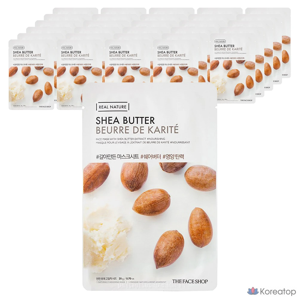 Тканевые маски для лица The Face Shop с молотым маслом ши, 1 упаковка, 30 штук.
