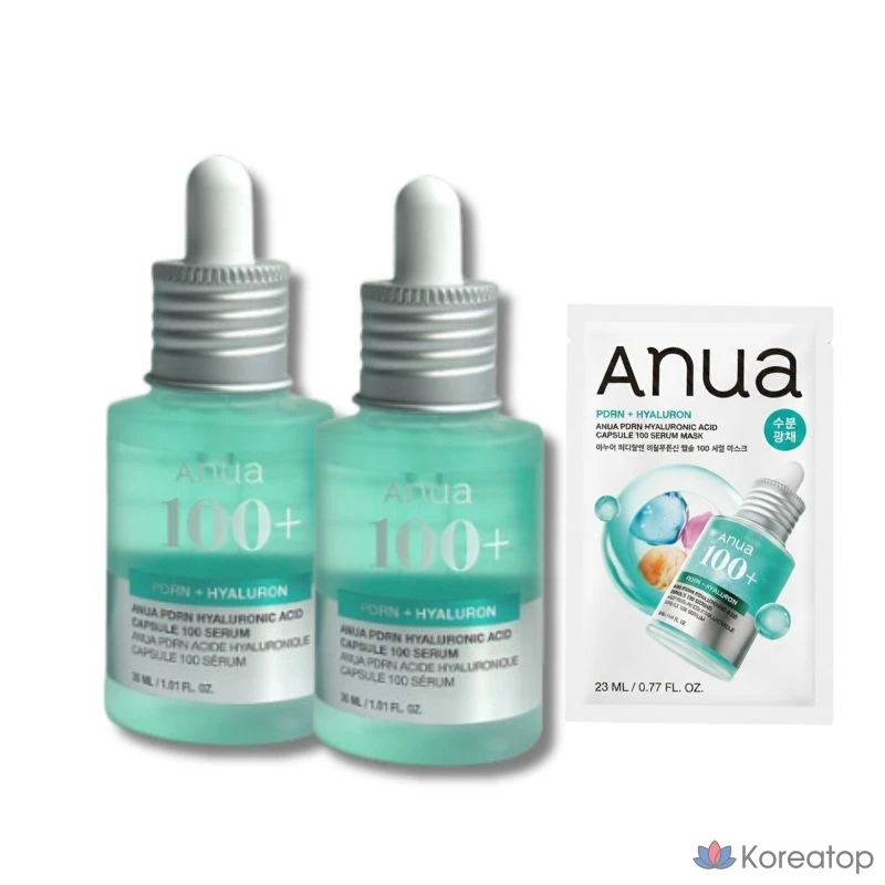 Сыворотка Anua PDRN Hyaluronic Acid Capsule 100 Serum, 30 мл + 30 мл + тканевая маска PDRN, 2 шт.
