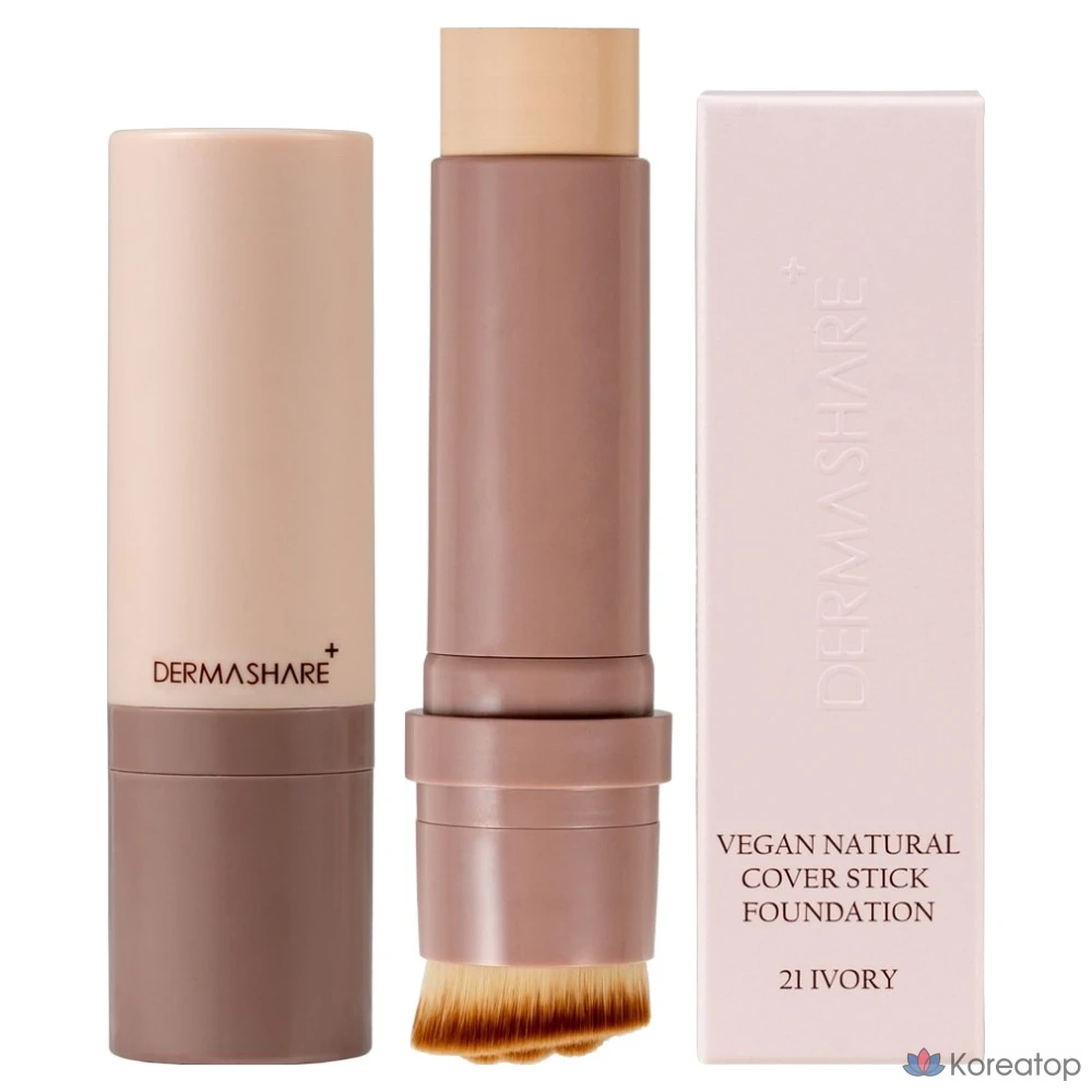 Тональный крем Dermashare Vegan Natural Close-fitting Cover Stick Foundation SPF50+ PA + + + 14 г, 1 штука, № 21 Слоновая кость