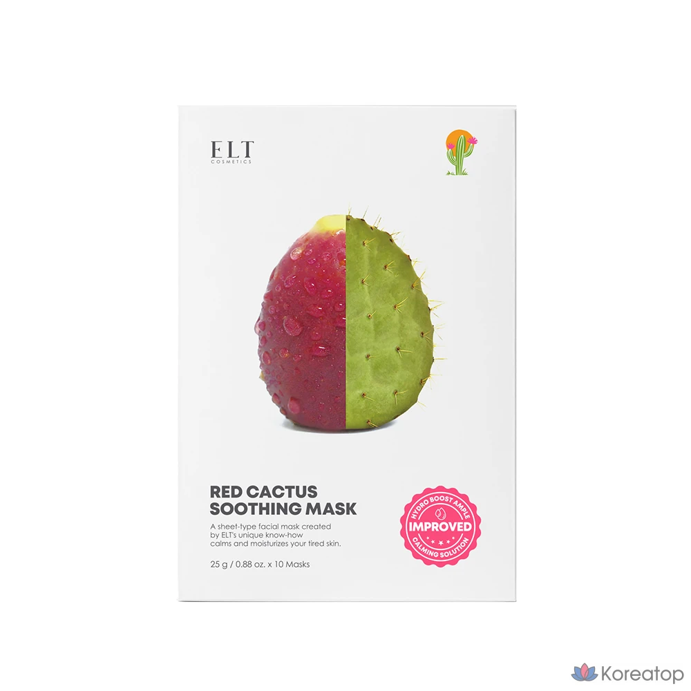 Успокаивающая маска ELT Red Cactus с гиалуроновой кислотой, 10 листов, 1 упаковка, 10 штук.