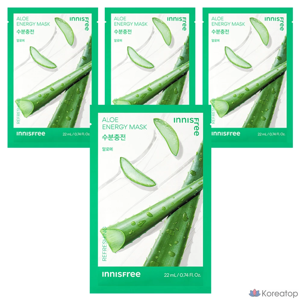 Тканевая маска для лица Innisfree New Aloe Energy Mask, 22 мл, 4 шт.